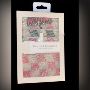 Beaded Coasters and Corkscrew Set. Says Mom on corkscrew. New